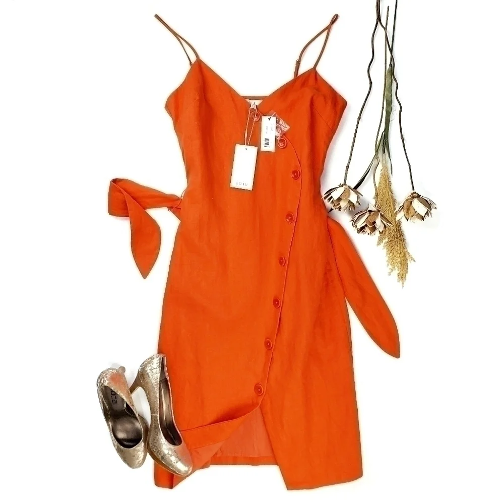 New JOIE Carmell Warm Terra Orange Linen Dress Size Large - Picture 16 of 16